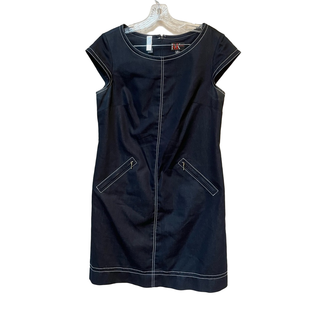 R&K Dark Denim Shift Dress Western Cowgirl Y2K Contrast Stitch Size 10